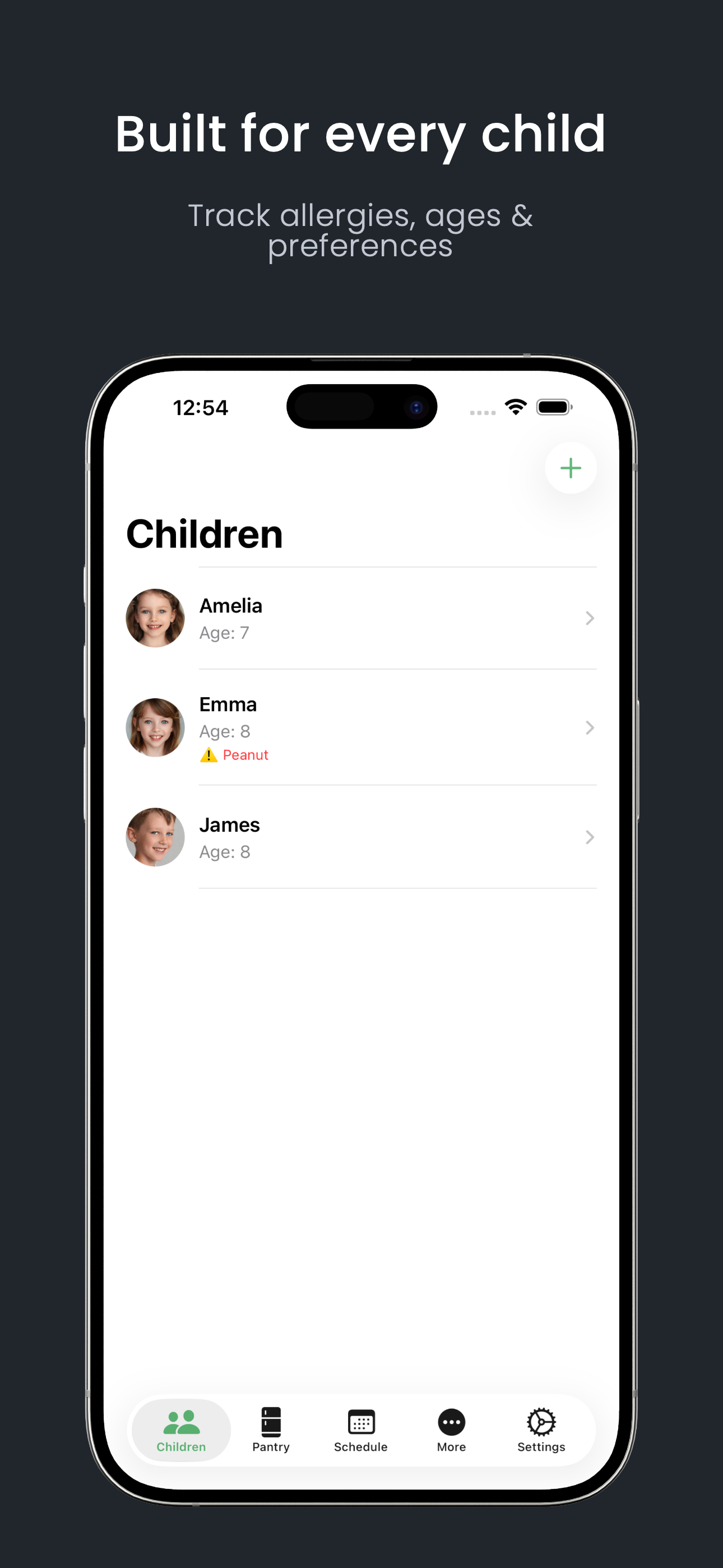 Kids Meal Planner app main screen