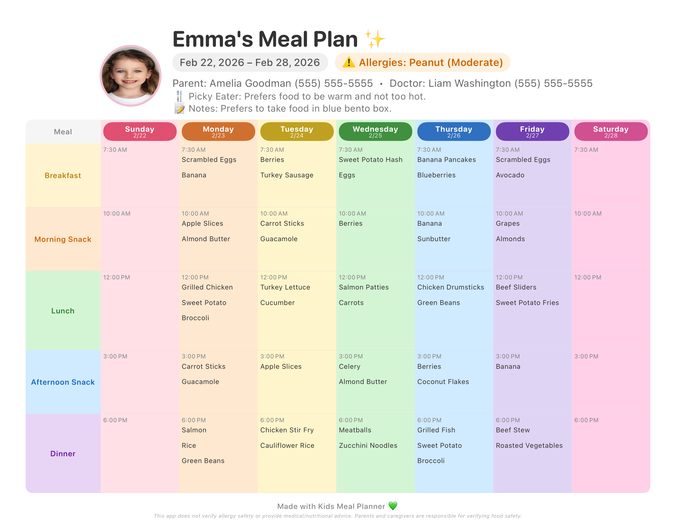 PDF meal schedule example