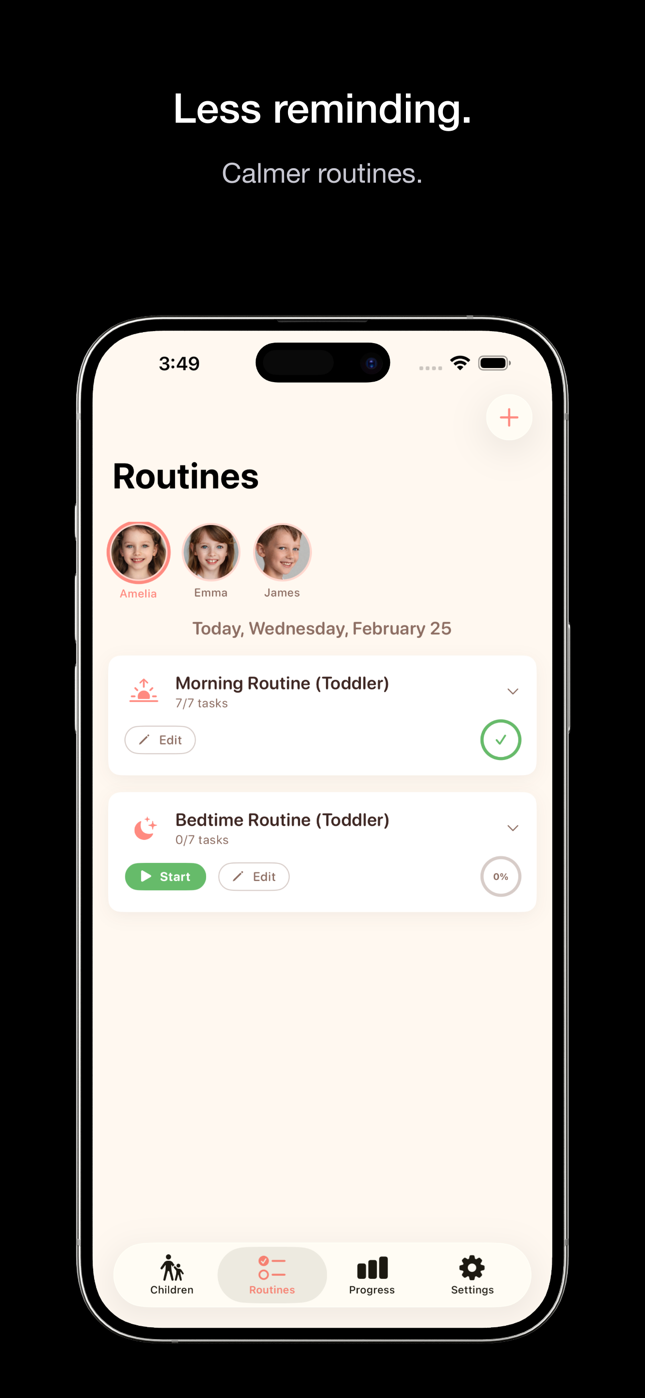 Little Routines routine list in a framed iPhone