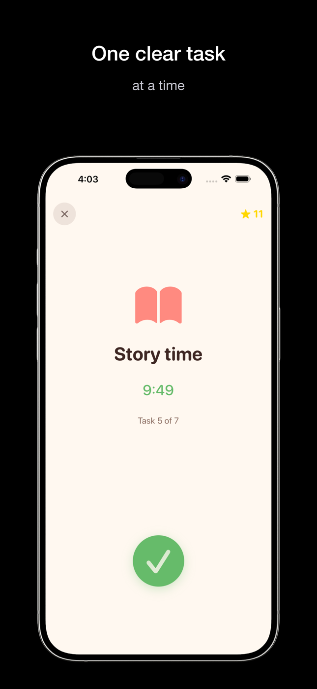 Little Routines guided mode showing one clear task with a timer