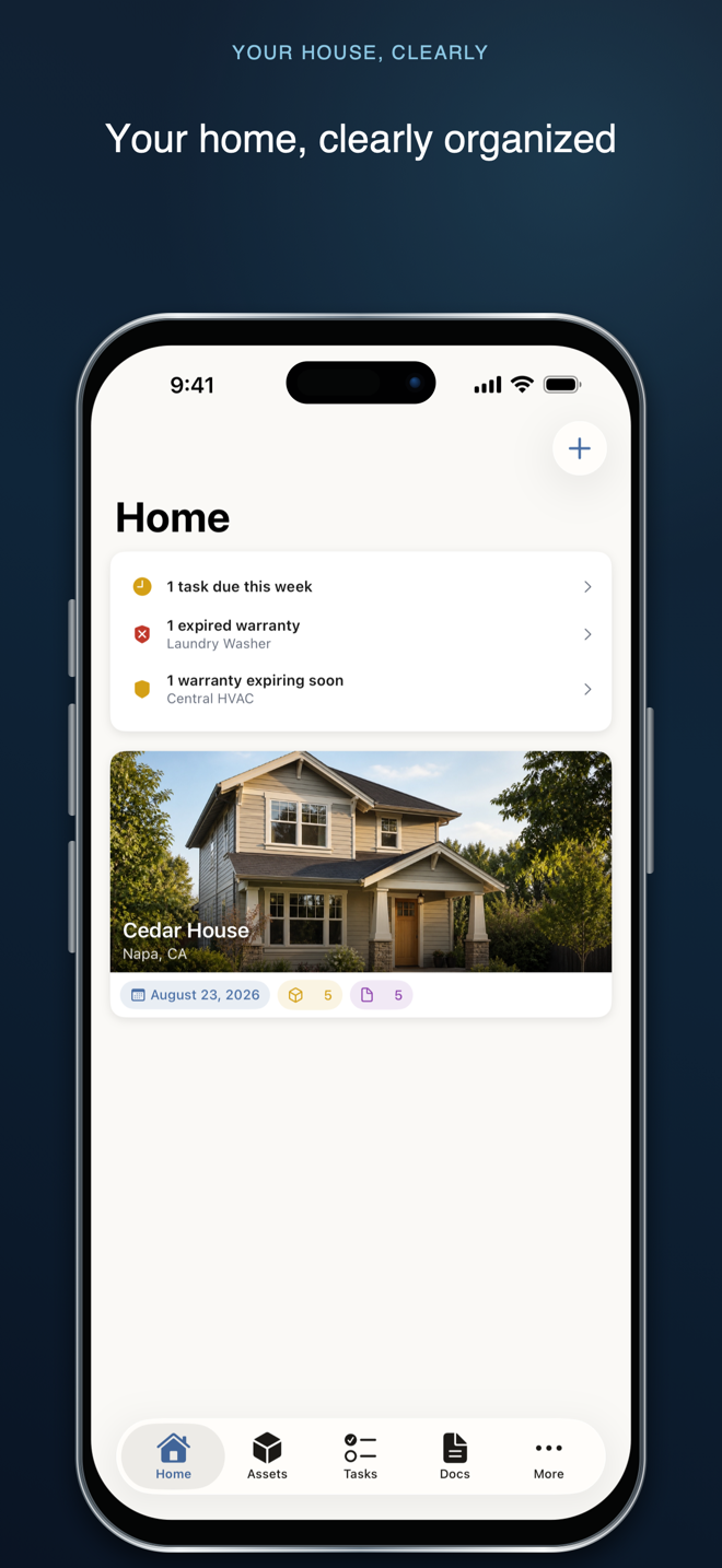 Your House, Clearly home dashboard in a framed iPhone