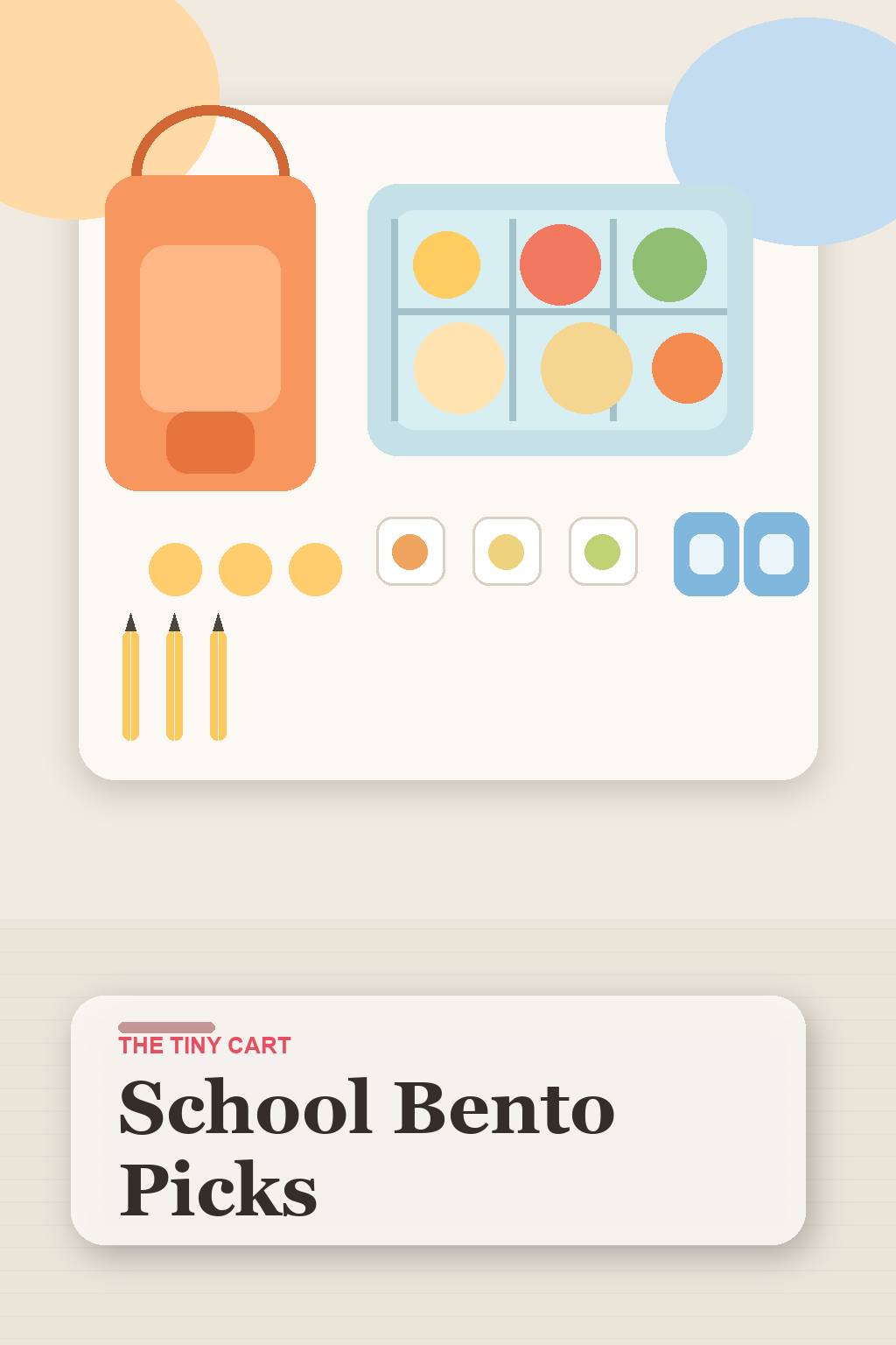 Elementary school bento lunch boxes with compartments, snack cups, and lunch-packing tools