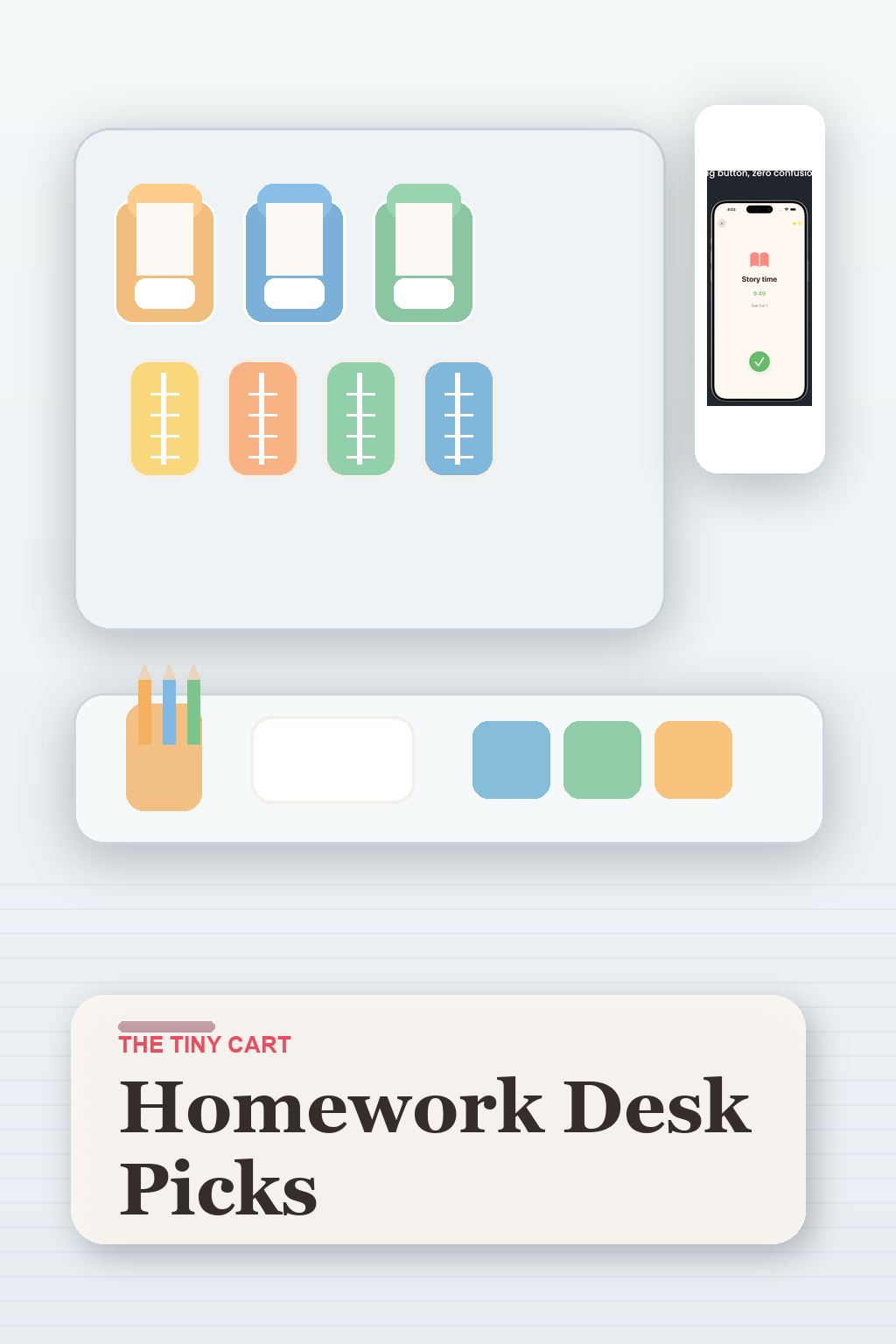 Kids homework station with desk organizers, supply caddies, and after-school routine tools