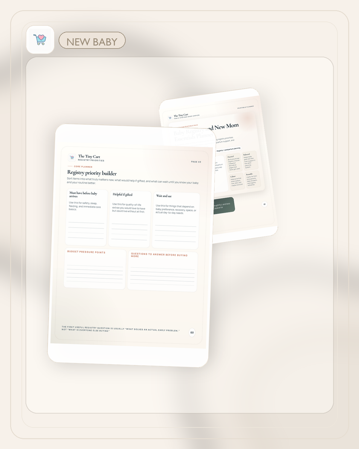 Baby registry planner printable preview