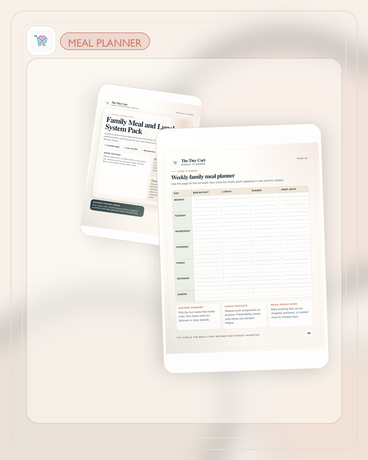 Family meal planner printable preview