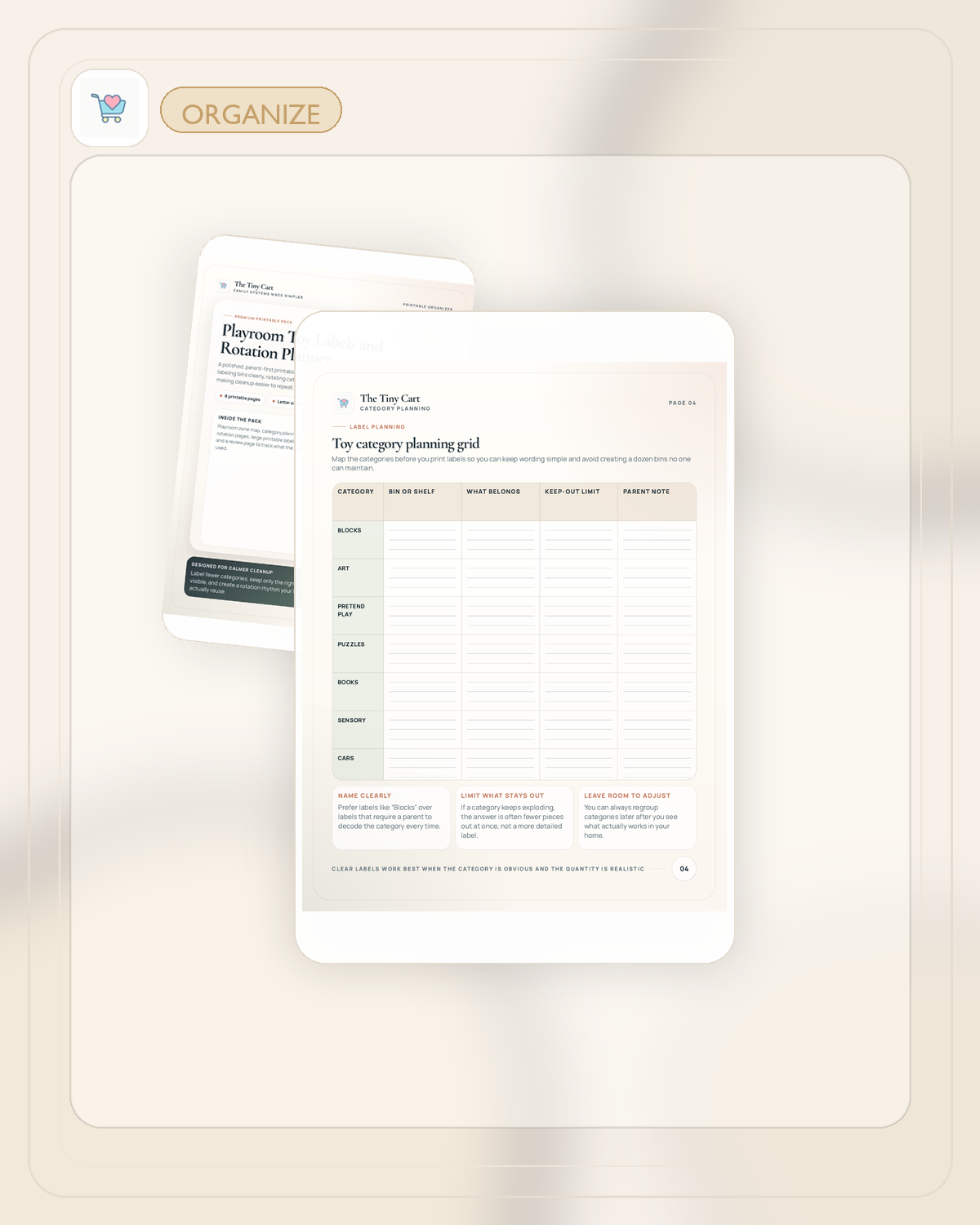 Playroom organization printable preview
